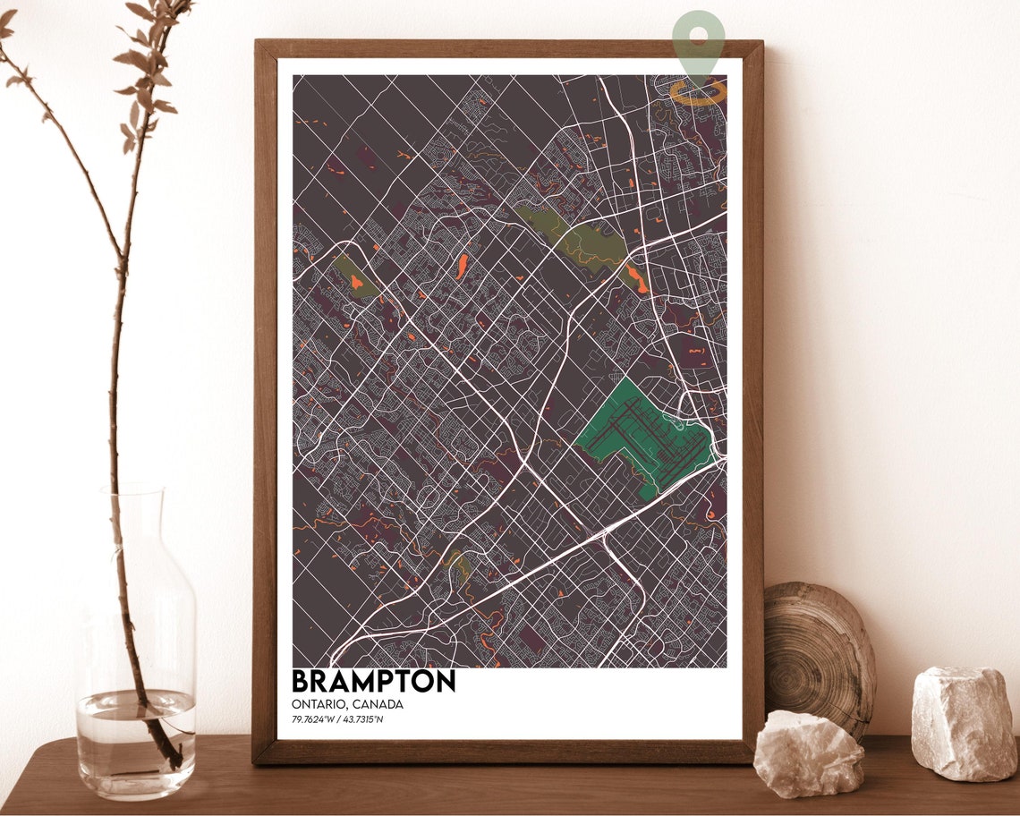 Brampton Ontario Canada Dark Navy City Map Modern Decor Poster - Image 4