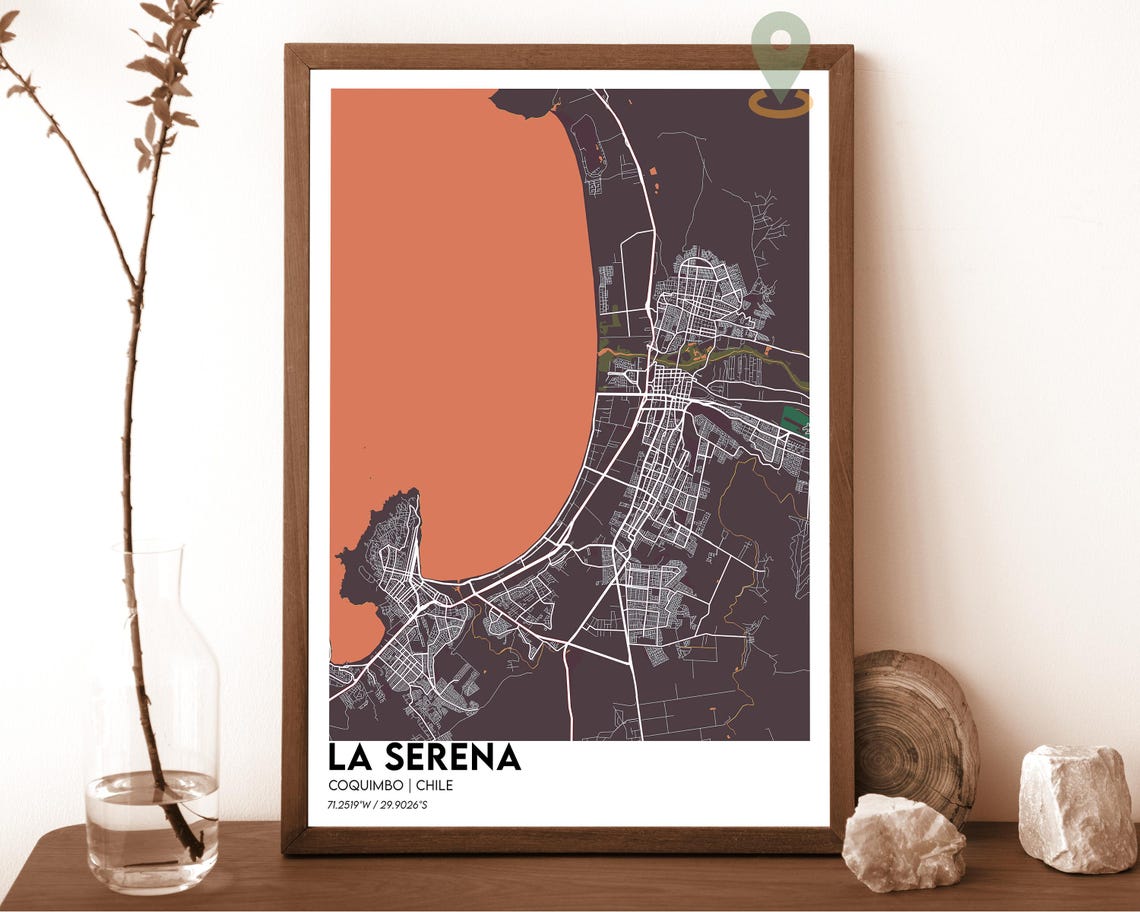 La Serena Chile City Map Minimalist Navy and Mustard Yellow Poster - Image 3