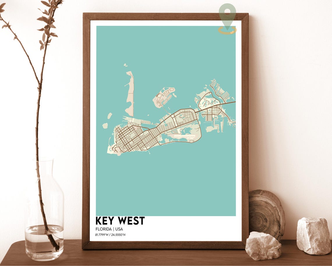 Key West Florida Mustard Green Minimalist Island Map Wall Art - Image 2