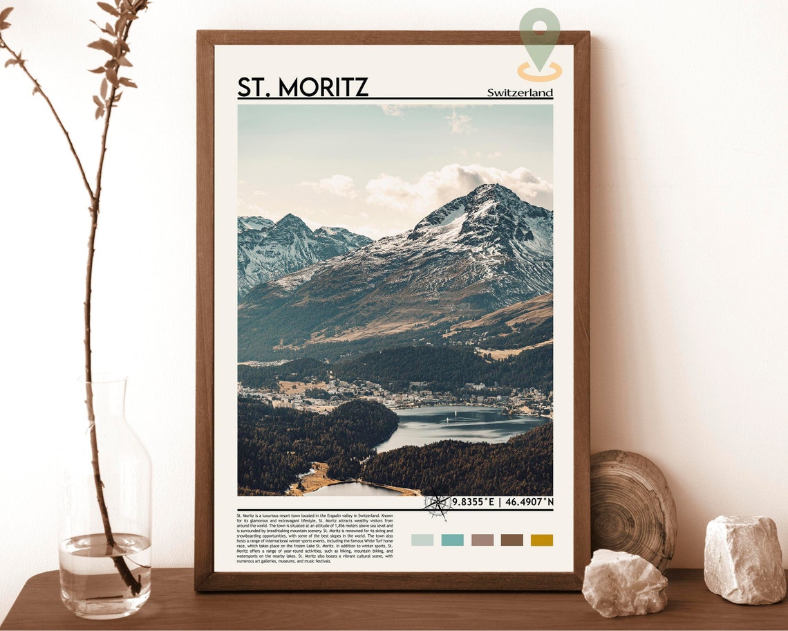 St. Moritz Switzerland Striking Snowy Alpine Lake Mountain Poster