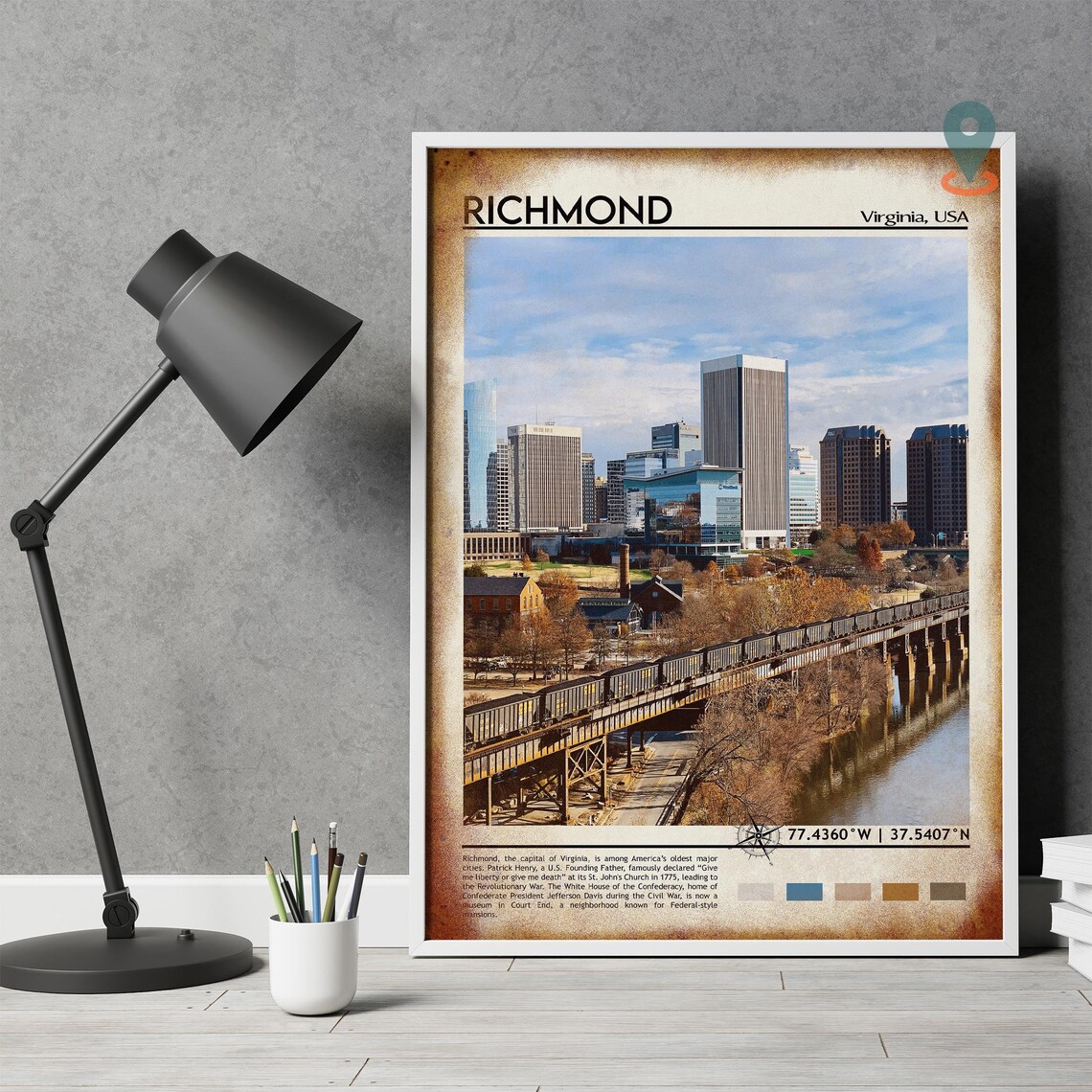 Richmond Virginia USA Downtown Skyline Train Bridge Travel Poster - Image 4