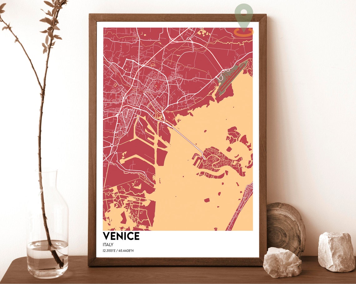 Venice Italy City Map Poster Navy Cyan Modern Lagoon Artwork - Image 3