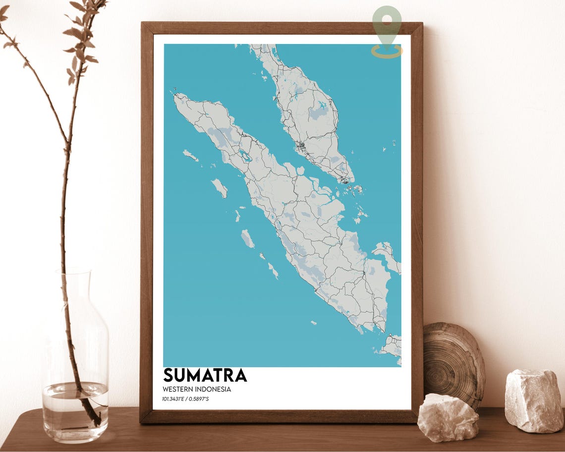 Sumatra Western Indonesia Island Map Poster Red Modern Artwork - Image 3