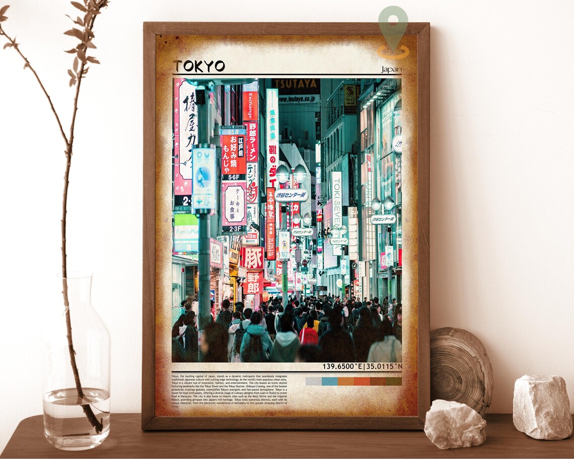 Tokyo Japan Neon Street Night Crowd City Scene Downtown Photo Poster - Image 6