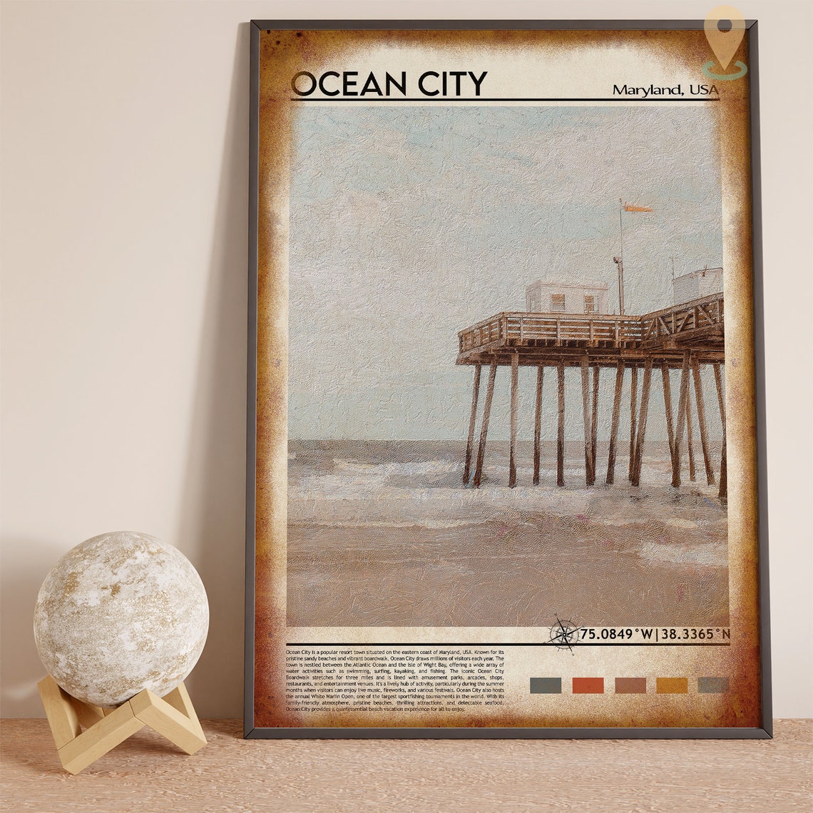Ocean City Maryland Beach Pier Ocean Waves Summer Travel Poster - Image 4