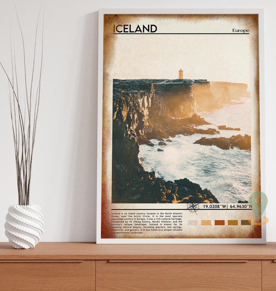 Iceland Europe Coastal Cliffs Lighthouse Sunset Travel Poster - Image 4