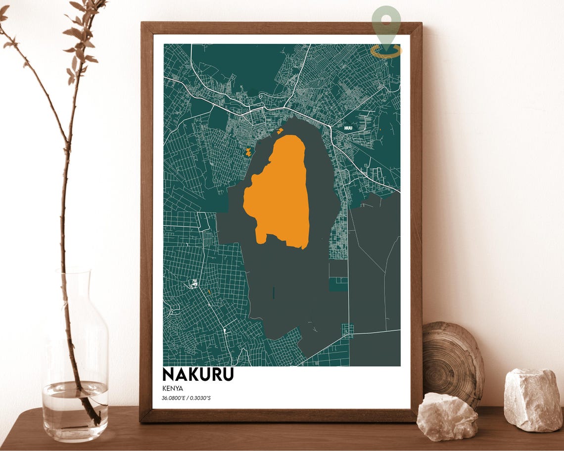 Nakuru Kenya Striking Turquoise Lake Modern City Map Art Poster - Image 5
