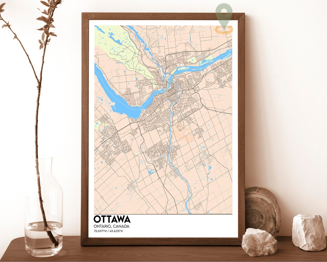 Ottawa Ontario Canada Dark Cyan River Street Map Capital Art Poster - Image 4