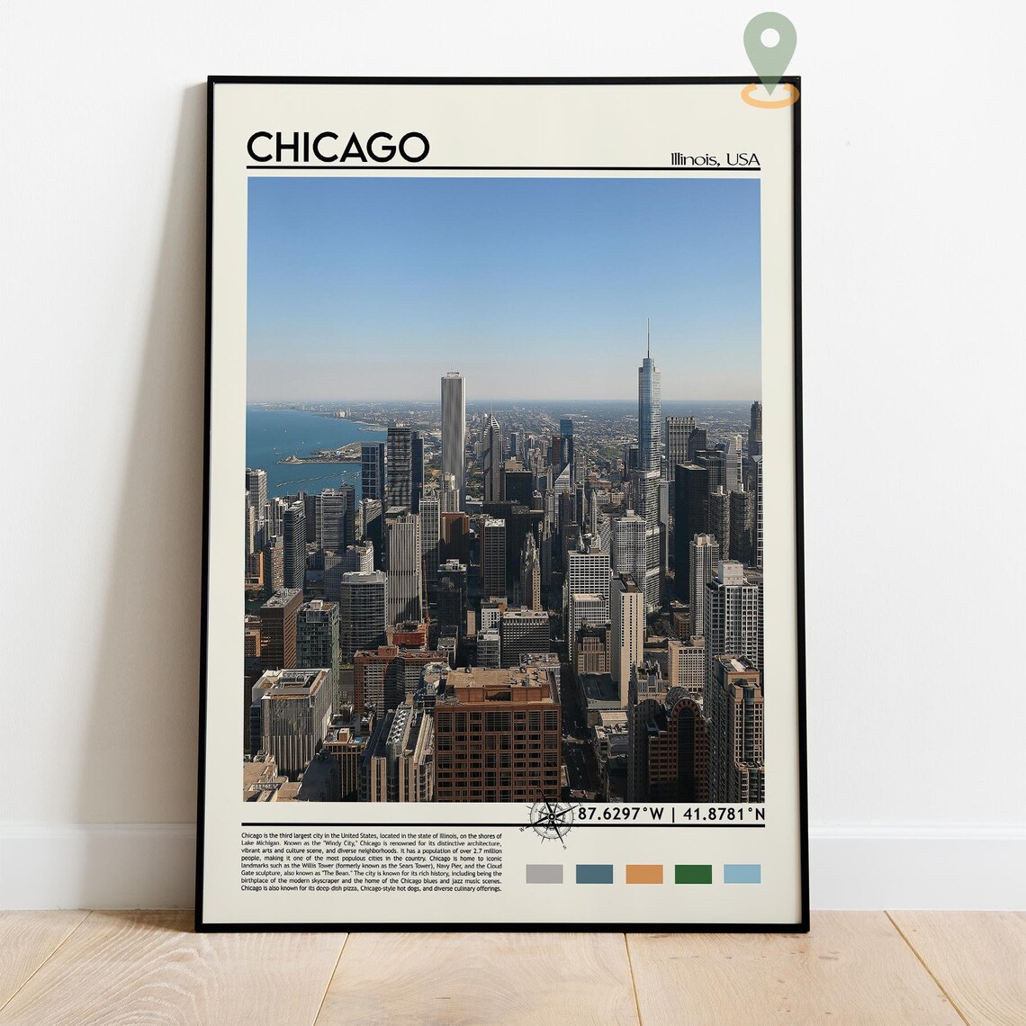 Chicago Illinois Lake Michigan Skyline Aerial Vintage Travel Poster - Image 4