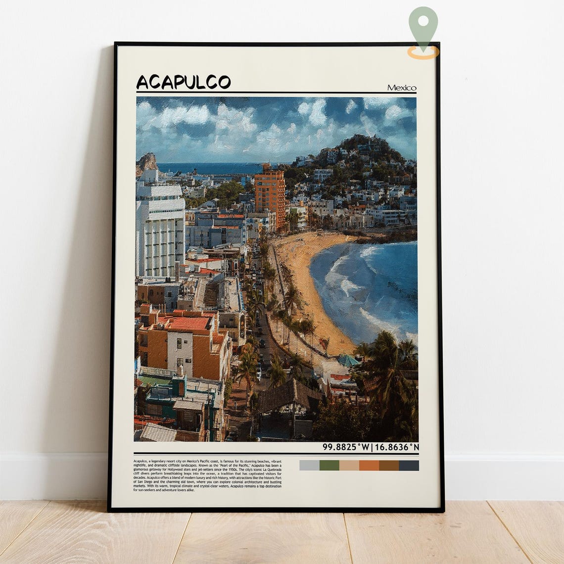 Acapulco Mexico Painted Beach Bay Cityscape Vintage Travel Poster - Image 4