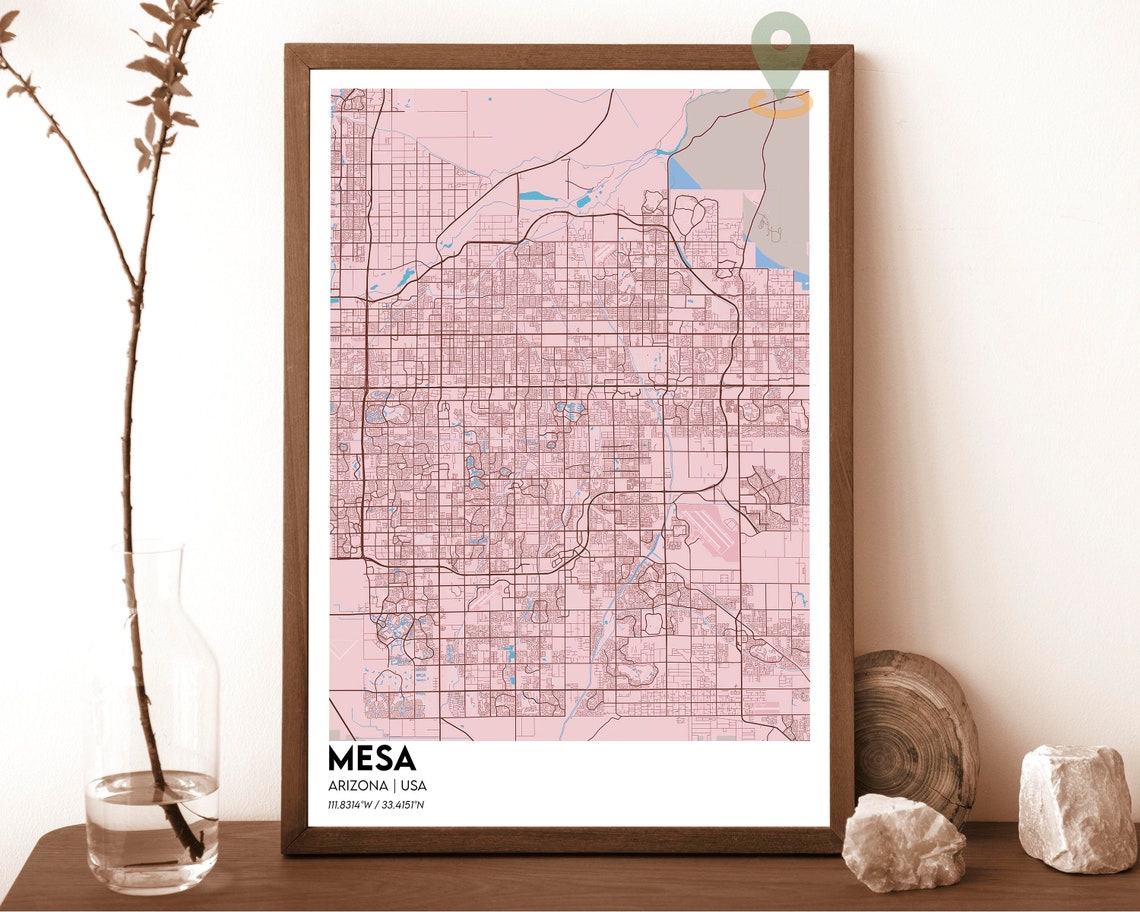 Mesa Arizona Teal Grid Street Map Desert City Modern Art Poster - Image 4