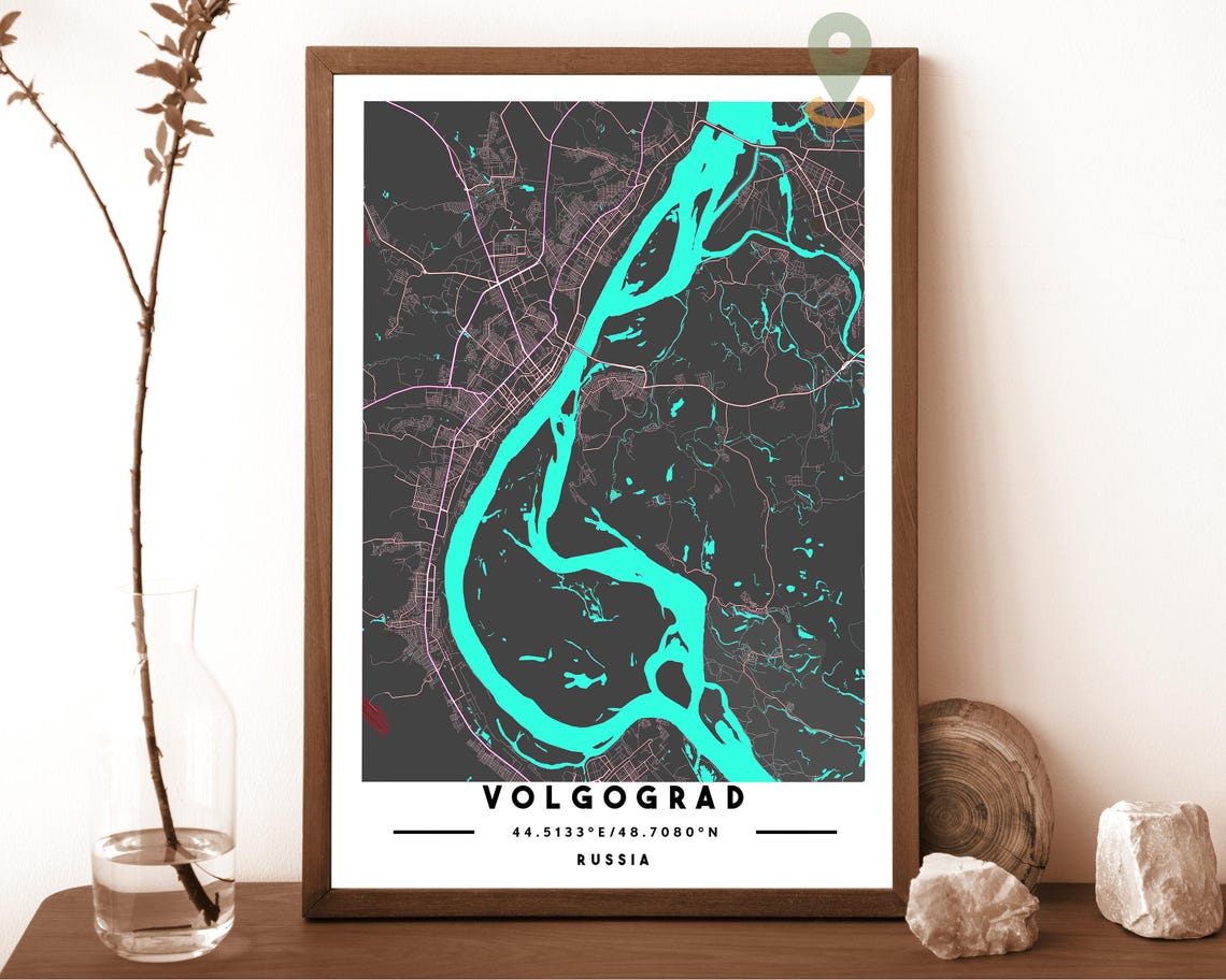 Volgograd Russia Navy Gold River Bend Street Map Bold Wall Art - Image 3