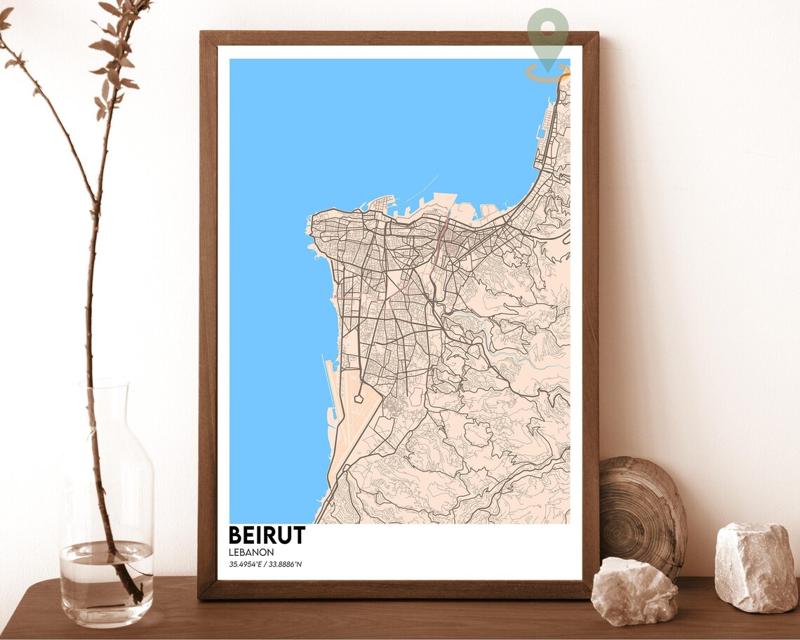 Beirut Lebanon Antique Style Vintage Sepia City Map Art Poster - Image 5