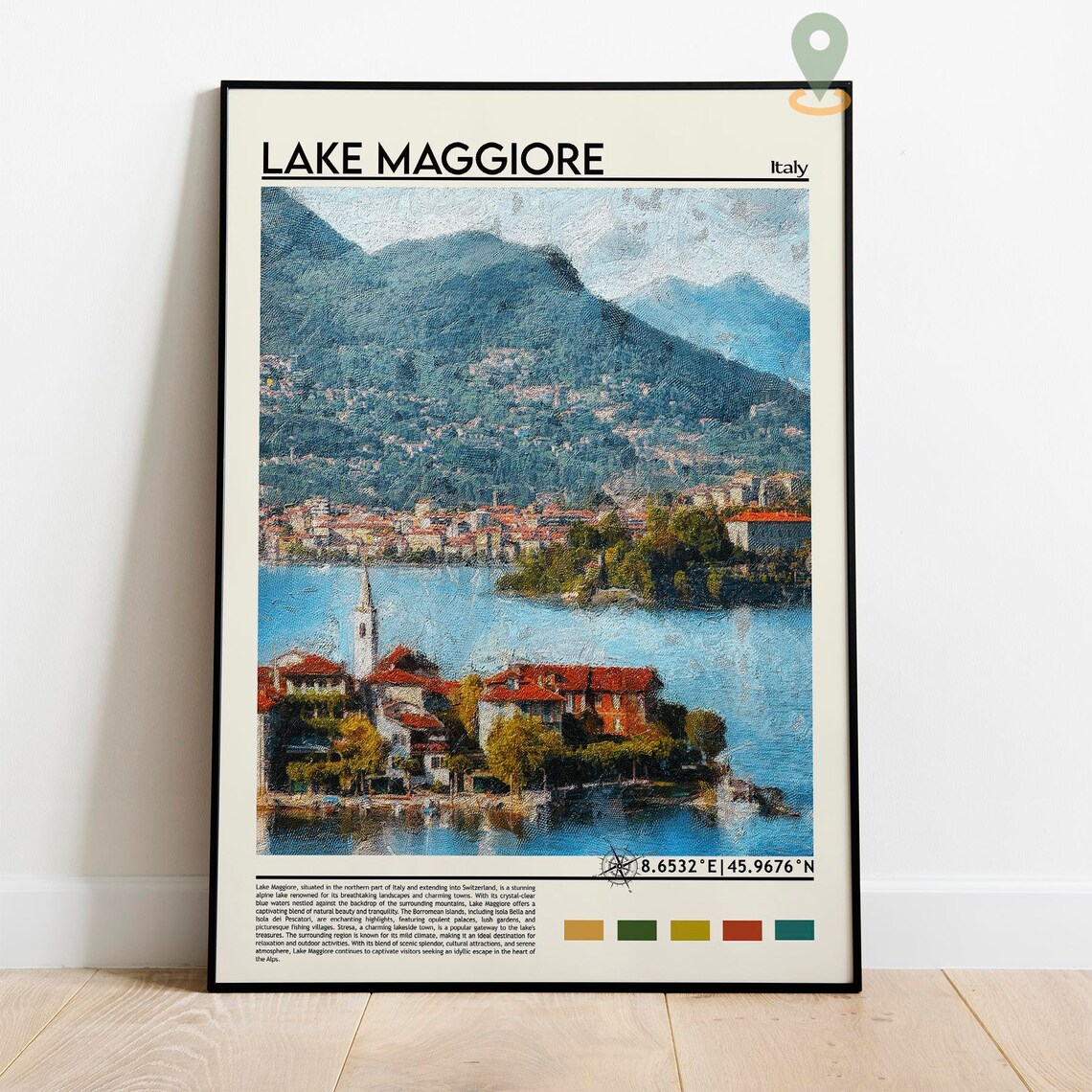 Lake Maggiore Italy Alpine Lake Village Mountains Vintage Poster - Image 2