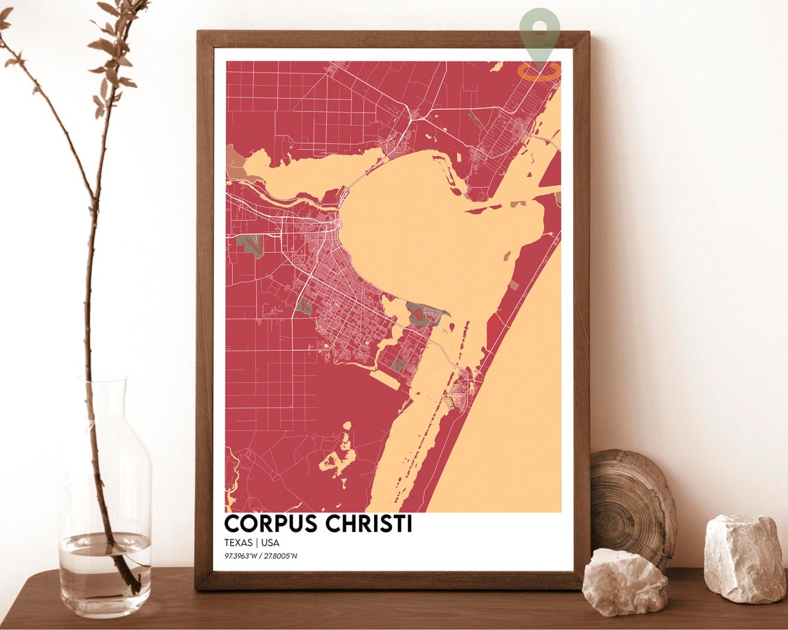 Corpus Christi Texas Dark Cyan Bay Modern City Map Art Poster - Image 4