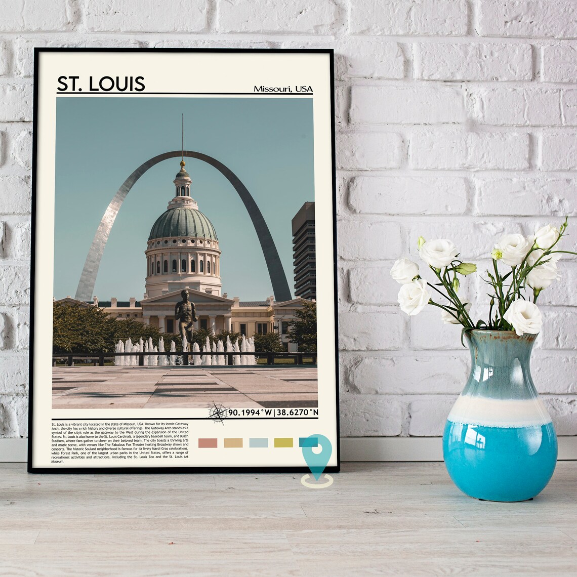 St Louis Missouri Gateway Arch Courthouse Fountain Travel Poster - Image 2