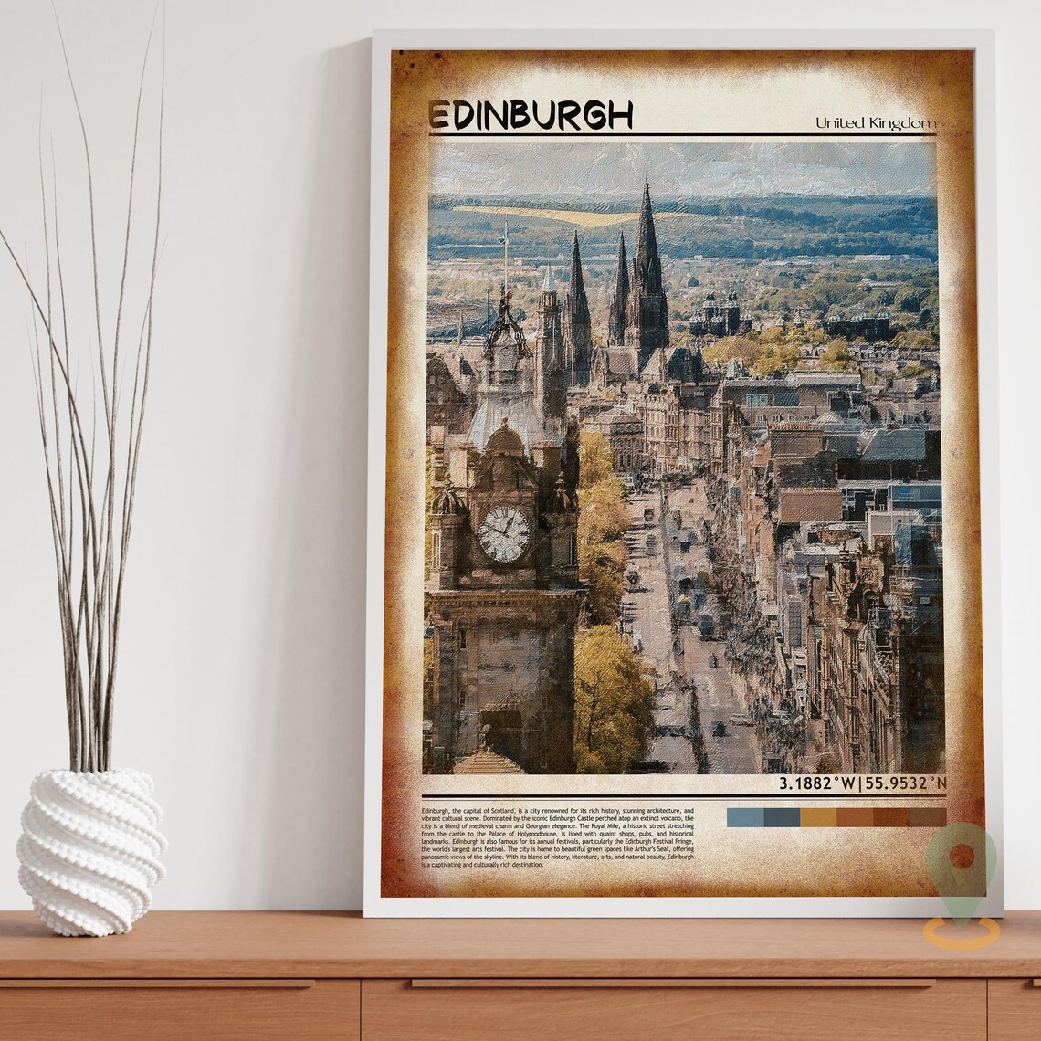 Edinburgh United Kingdom Clock Tower Street Oil Painting Travel Poster - Image 3