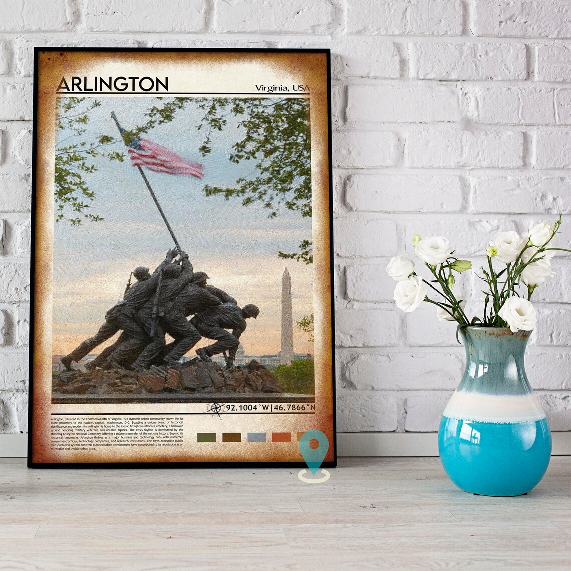 Arlington Virginia Marine Corps Memorial Flag Sunset Travel Poster - Image 2