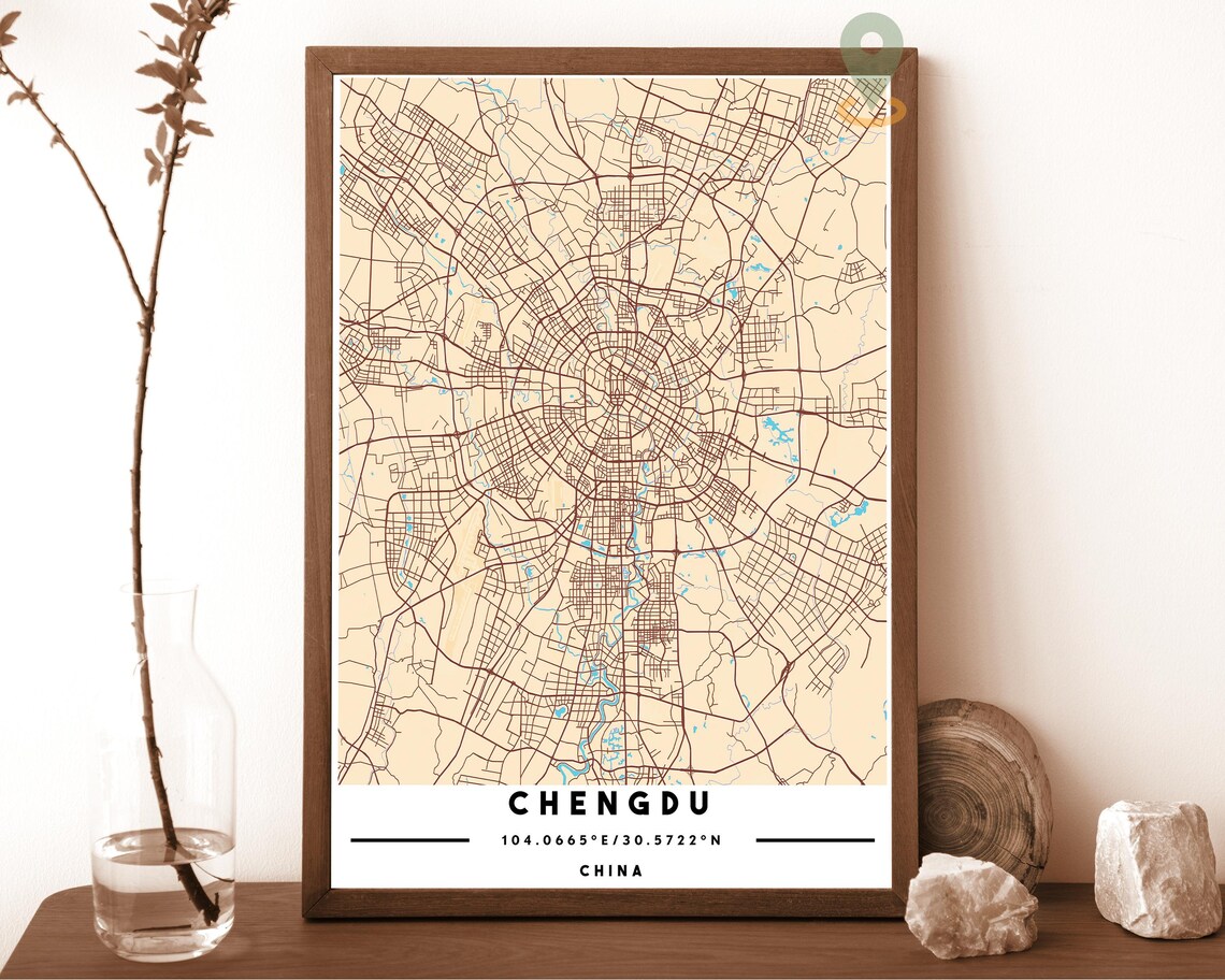 Chengdu China City Map Retro Cream Circular Street Network Poster