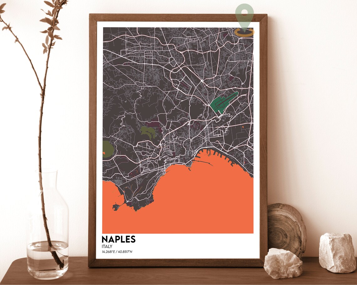 Naples Italy Vintage Pastel Blue Bay Coastal City Map Poster - Image 5