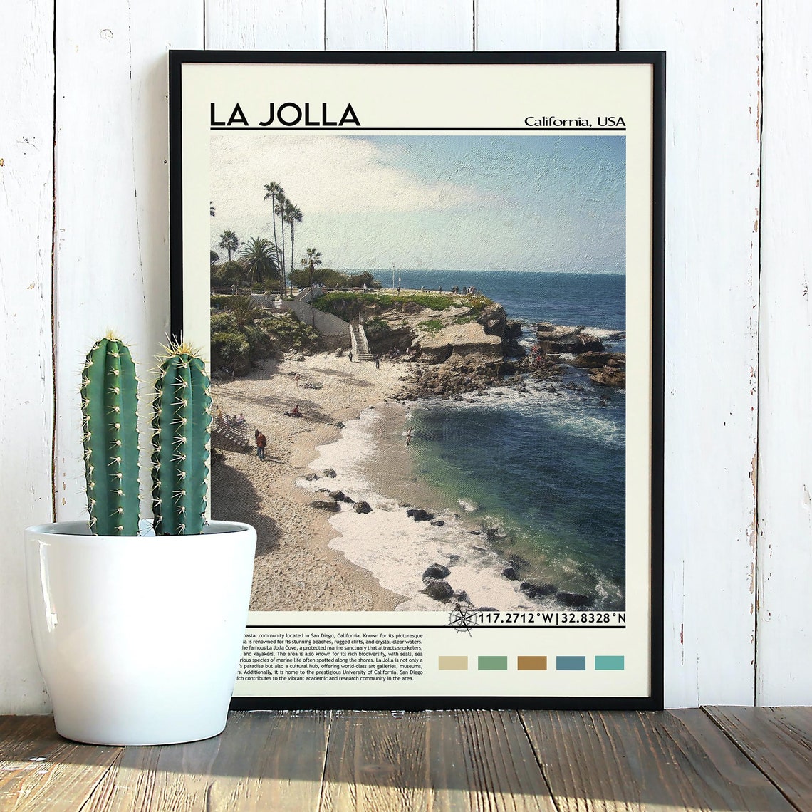 La Jolla California Sandy Cove Beach Cliffs Palms Travel Poster - Image 3