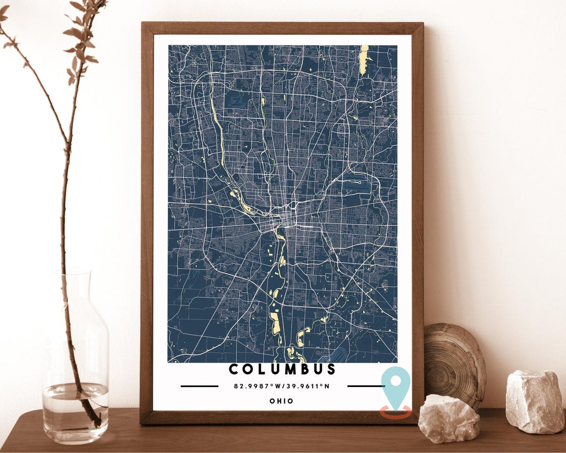 Columbus Ohio Grey City Street Map Coordinates Travel Decor Poster - Image 6