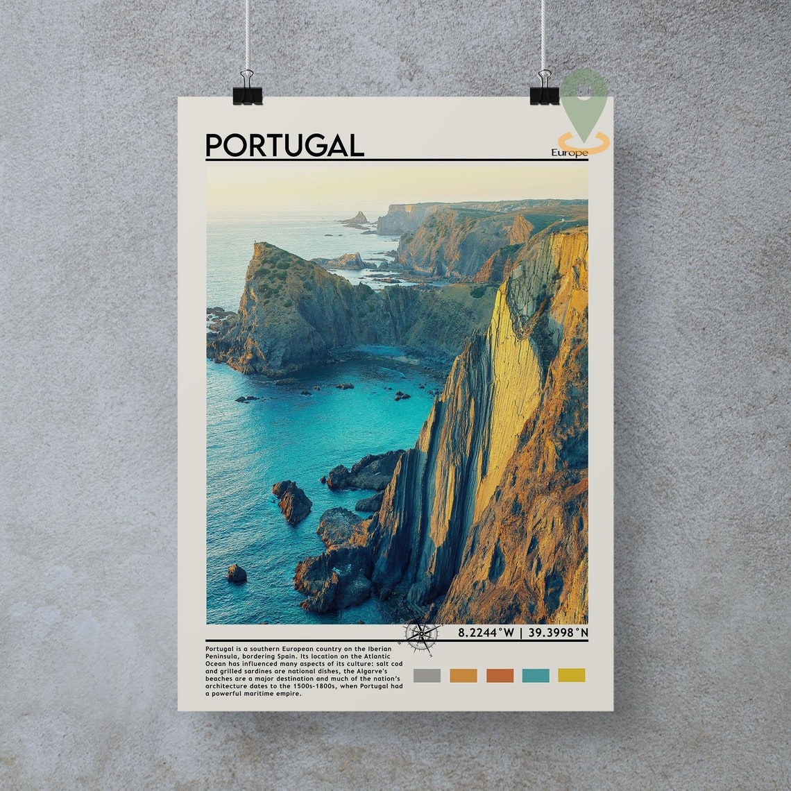 Portugal Golden Sea Cliffs Atlantic Coast Sunset Travel Poster - Image 3