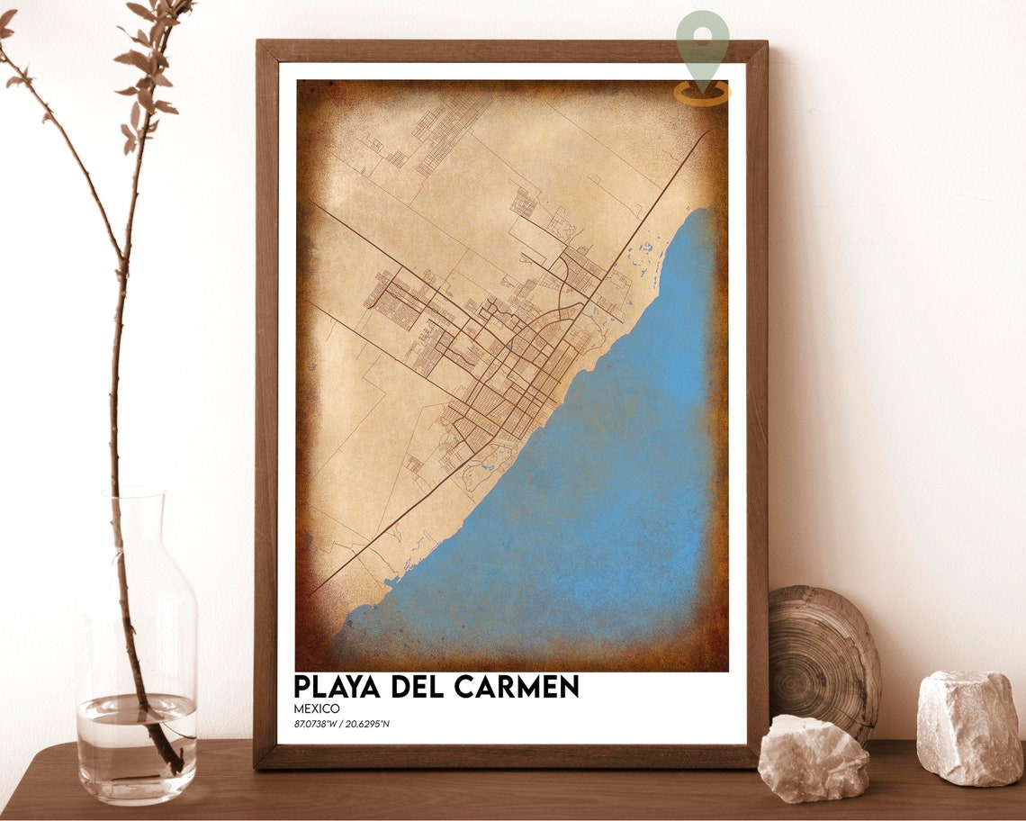 Playa Del Carmen Mexico Navy Gold Bold Minimal Street Map Poster - Image 2