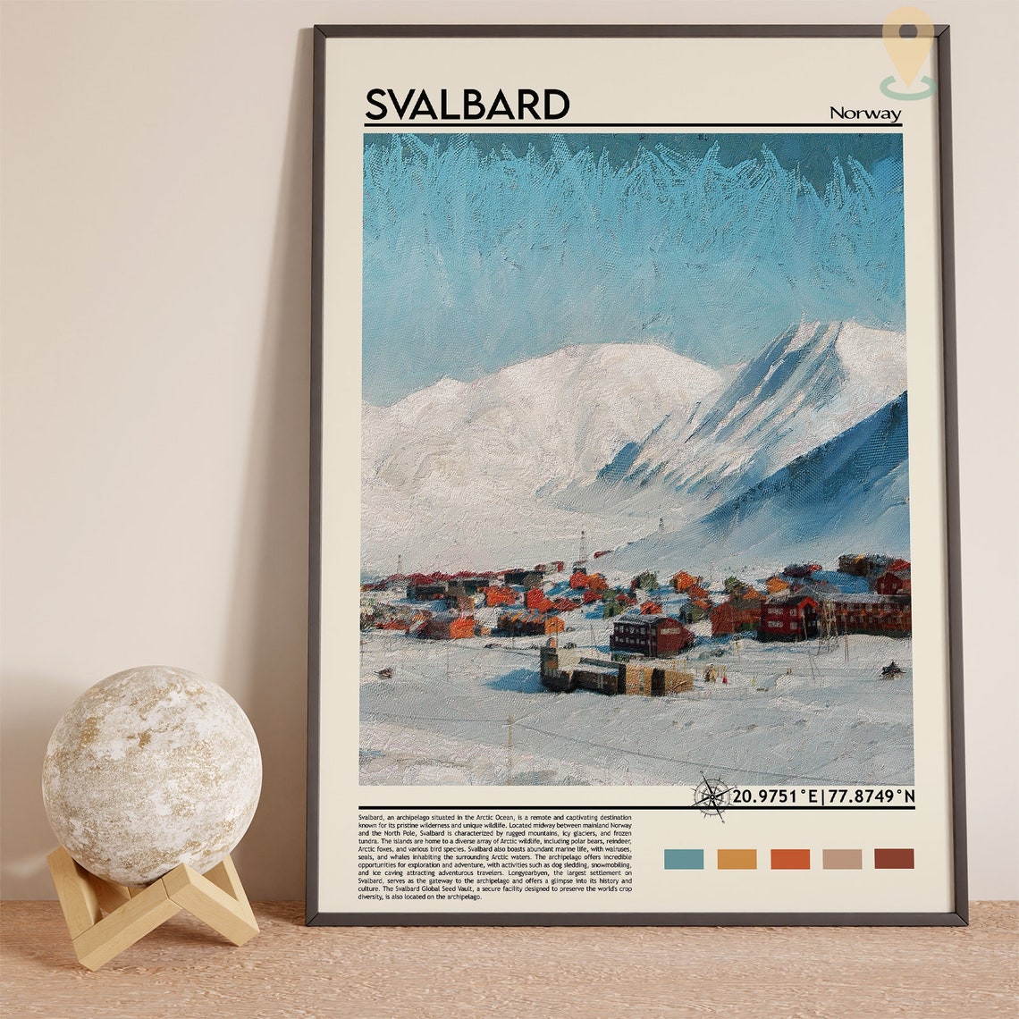 Svalbard Norway Arctic Snow Village Mountain Coordinate Travel Poster - Image 5