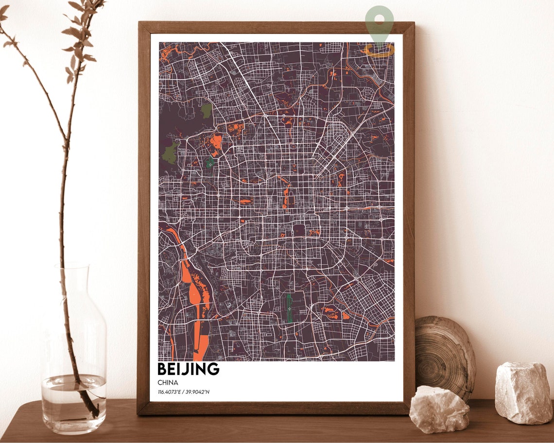 Beijing China Navy Pink Neon Street Grid City Map Modern Poster - Image 4