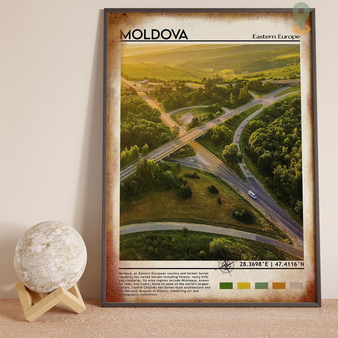 Moldova Eastern Europe Highway Interchange Aerial Green Travel Poster - Image 2