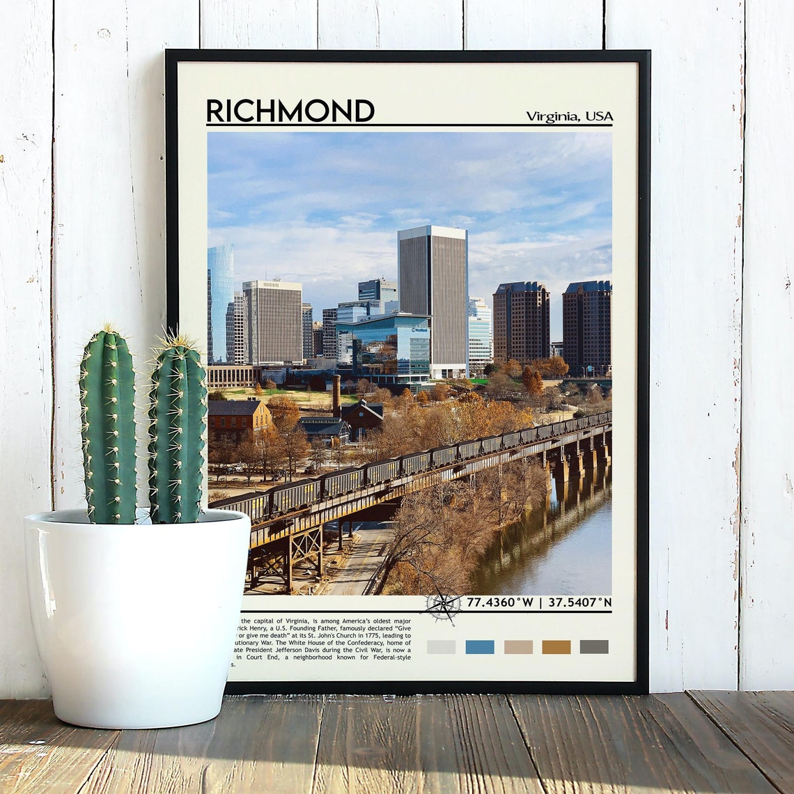 Richmond Virginia USA Downtown Skyline Train Bridge Travel Poster - Image 3