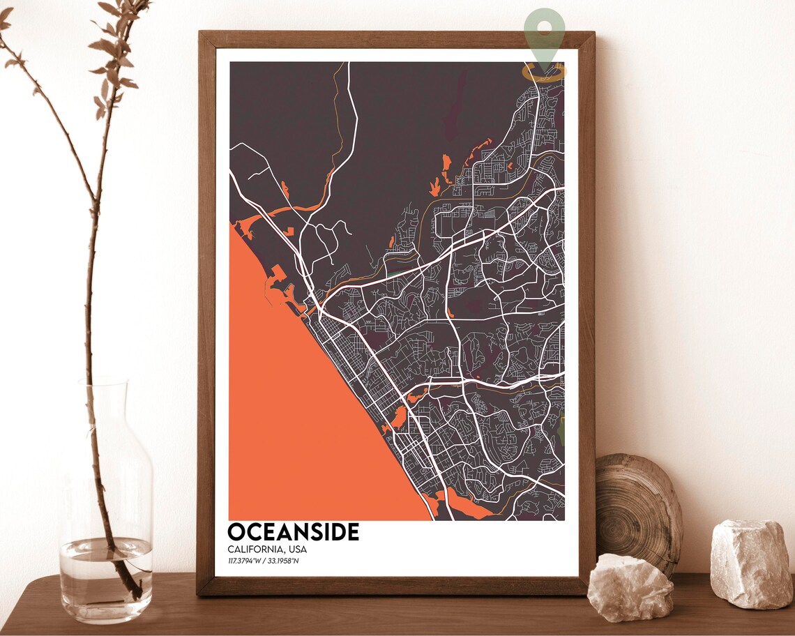 Oceanside California Dark Street Map Cyan Ocean Surf Art Poster - Image 5