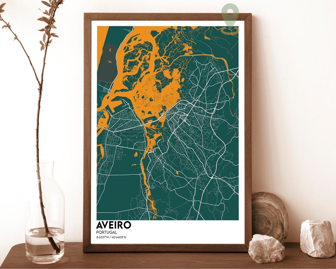 Aveiro Portugal Atlantic Coast Midnight Canal City Map Poster - Image 3