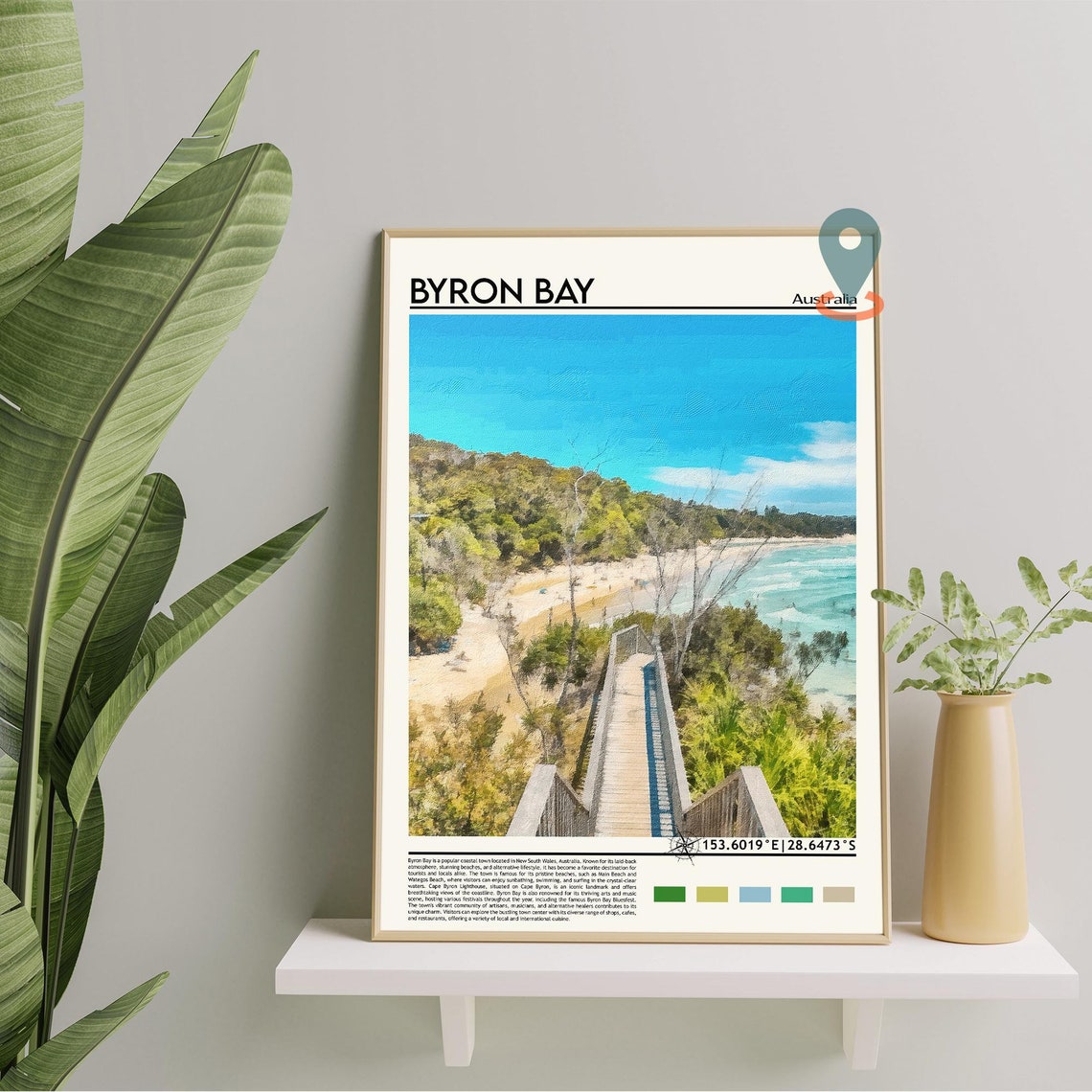 Byron Bay Australia Coastal Boardwalk Beach Surf Travel Poster - Image 3
