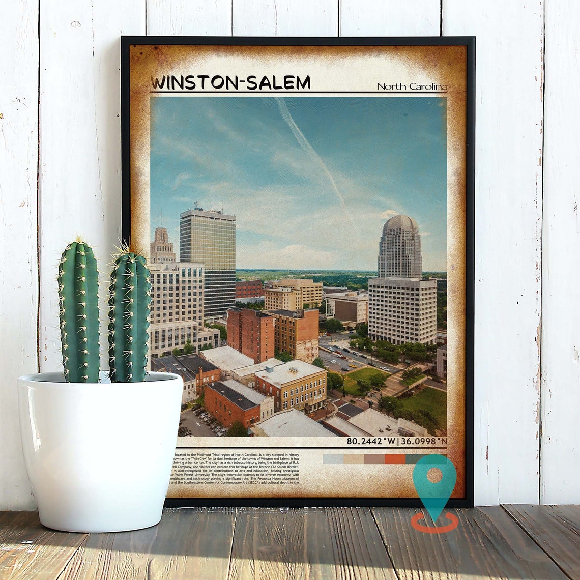 Winston-Salem North Carolina Downtown Skyline City Travel Poster - Image 2