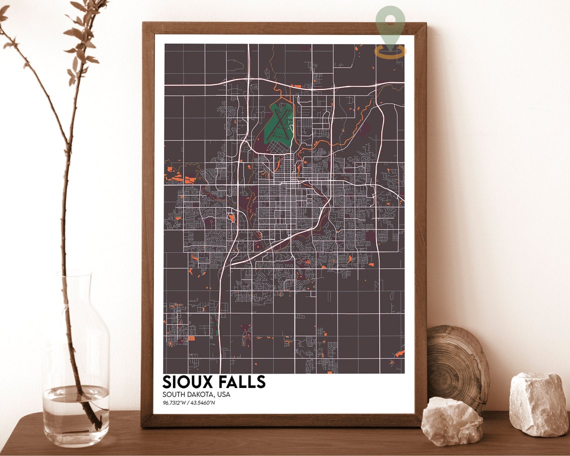 Sioux Falls South Dakota Dark Minimalist City Map Art Poster