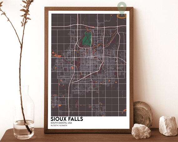 Sioux Falls South Dakota Dark Minimalist City Map Art Poster