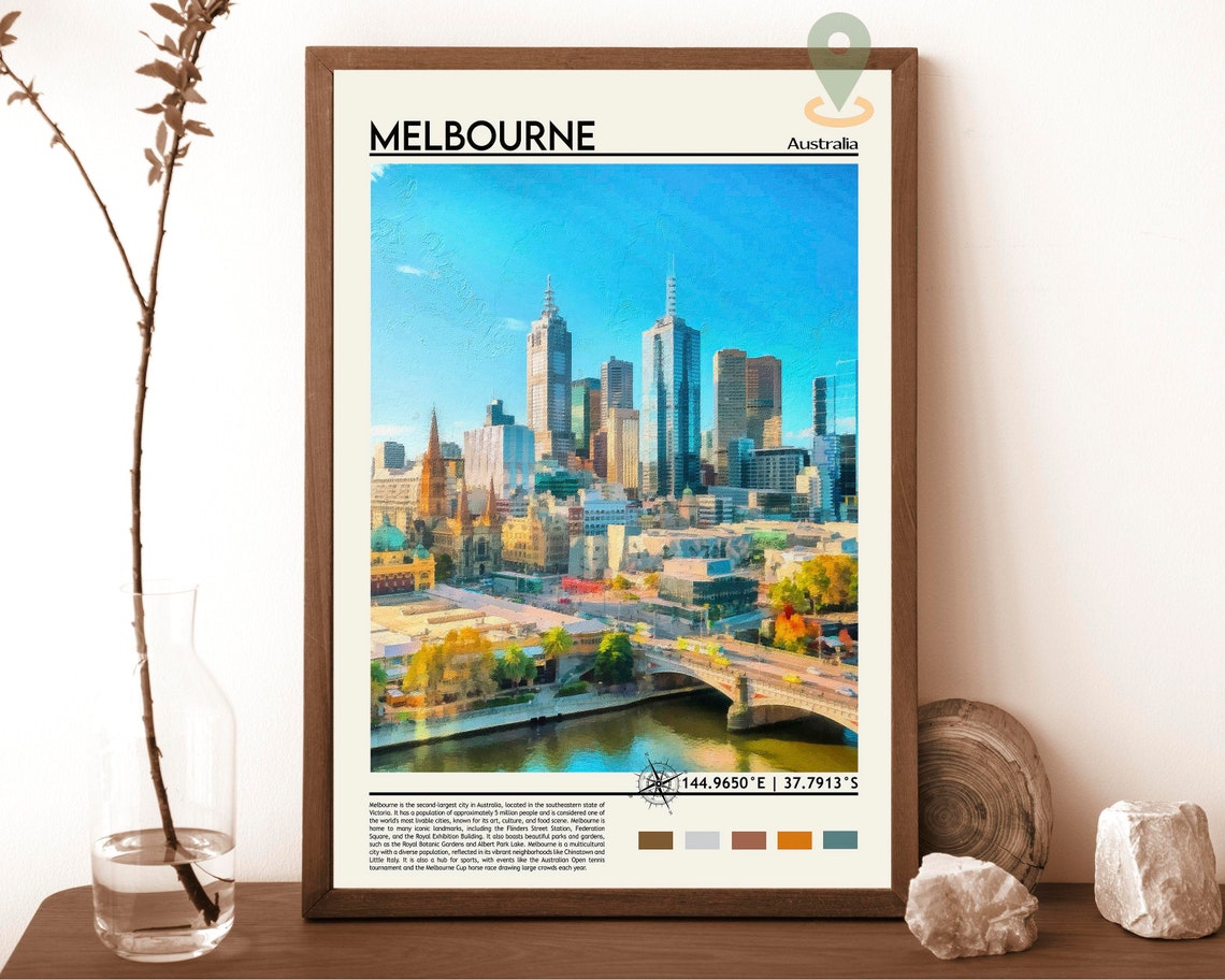 Melbourne Australia City Skyline Yarra River Travel Art Poster