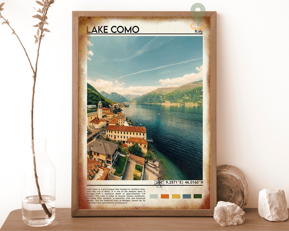 Lake Como Italy Lakeside Village Church Bell Tower Travel Poster - Image 6