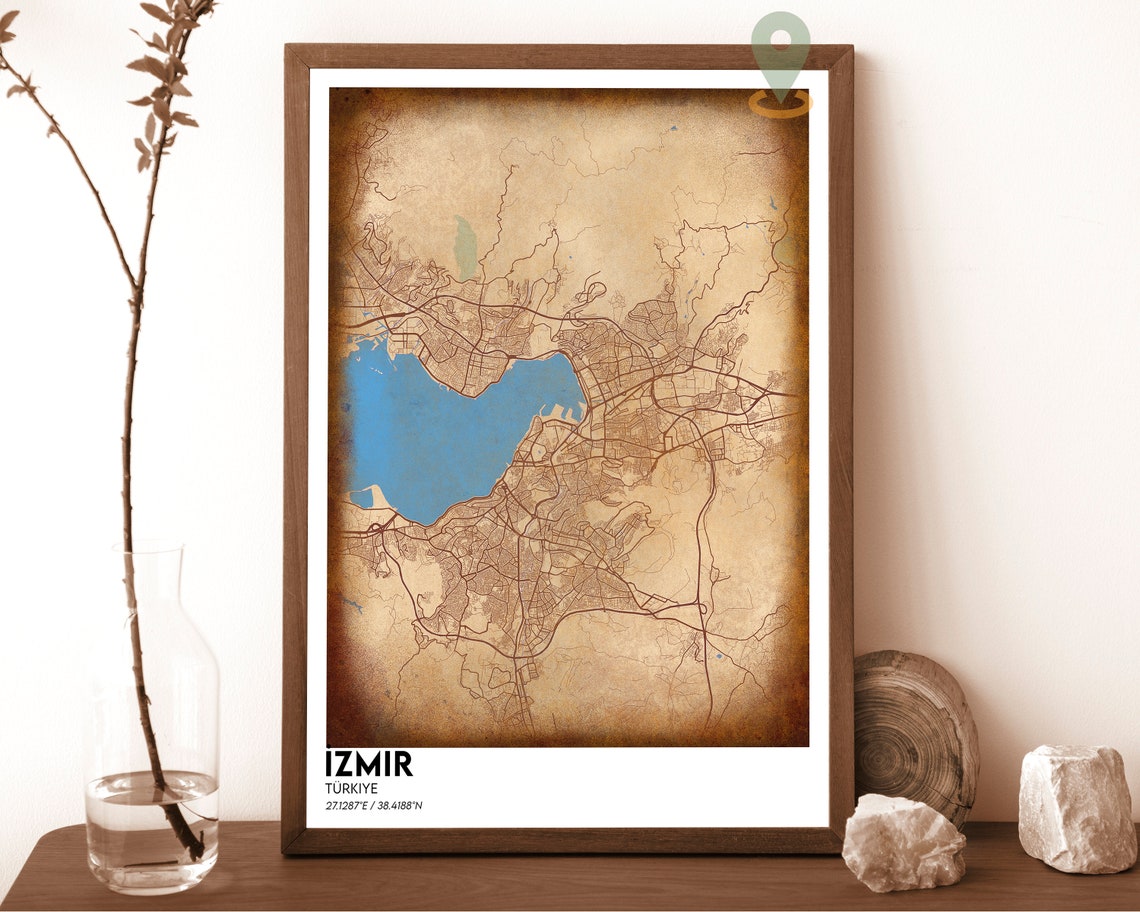 Izmir Turkiye Navy Yellow City Map Modern Travel Wall Poster - Image 3
