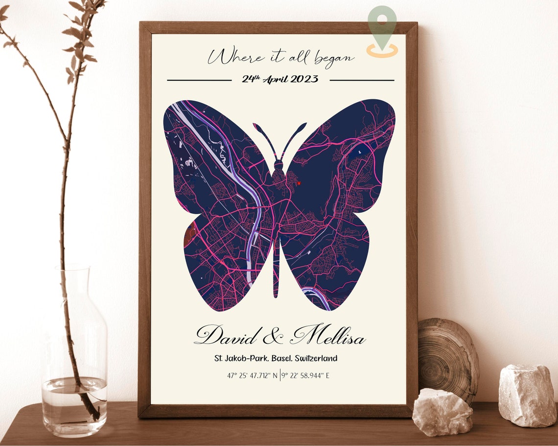 Personalized Butterfly Map Art Where It All Began Gift Poster - Image 5