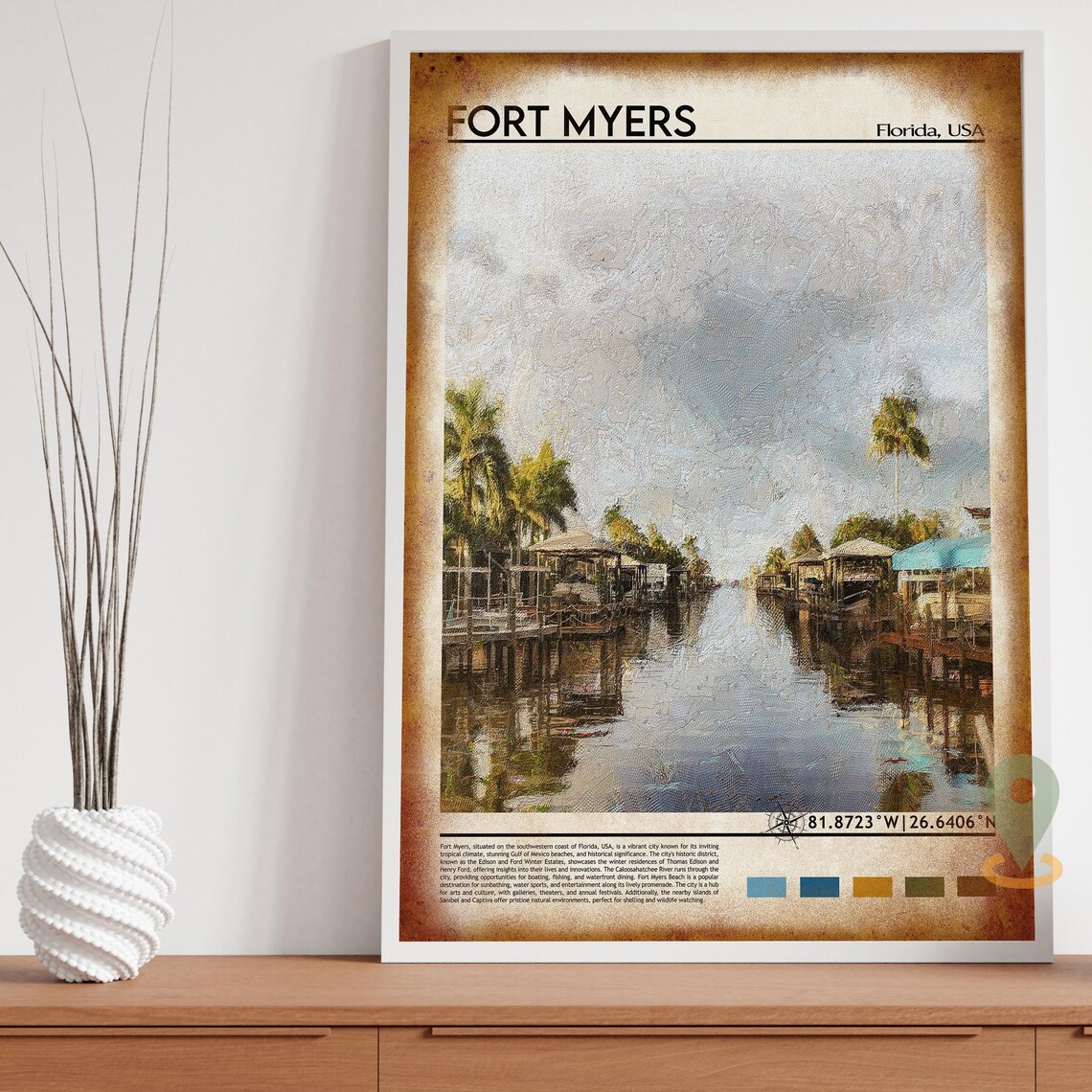 Fort Myers Florida Gulf Coast Waterfront Sunset Boats Travel Poster - Image 4