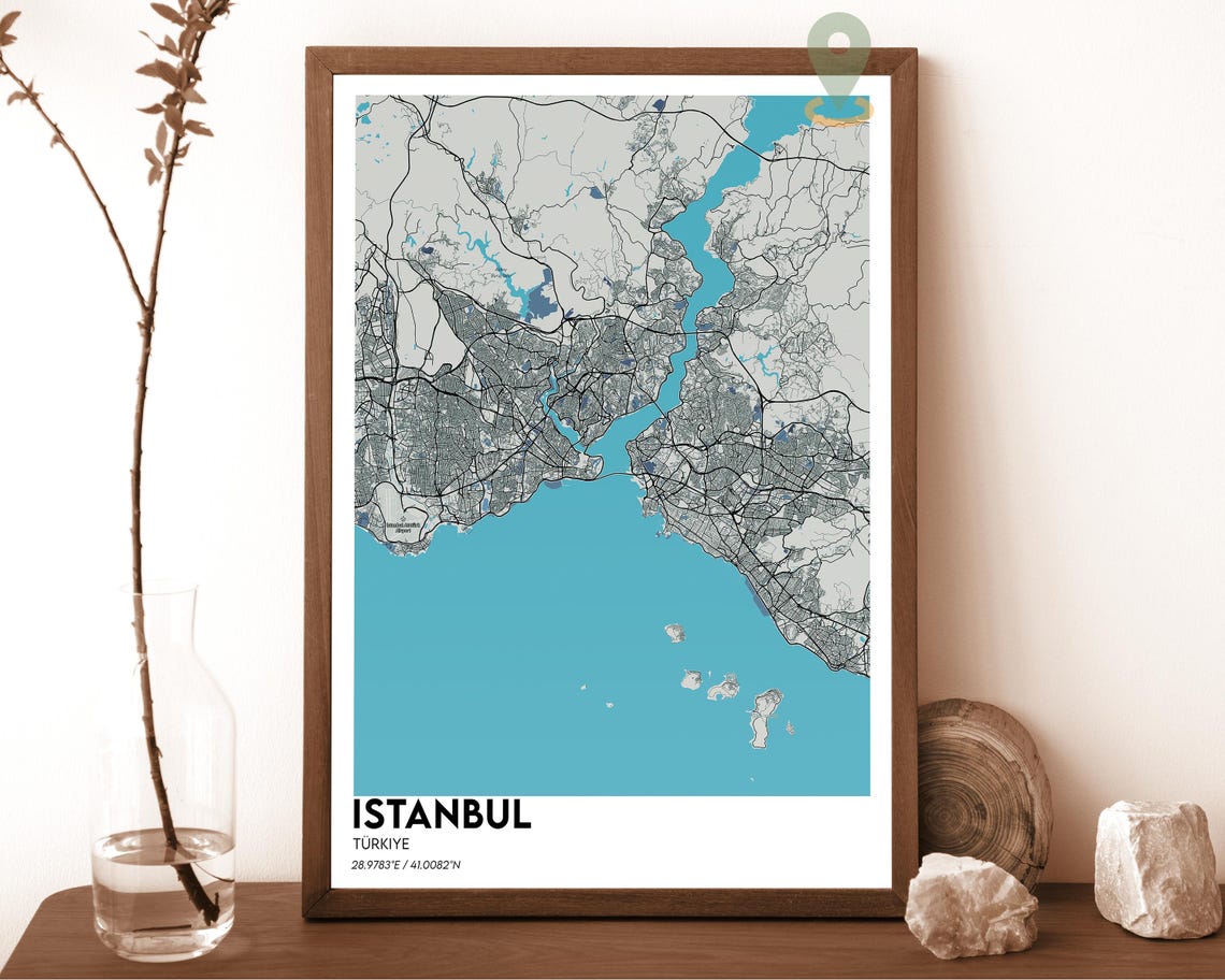 Istanbul Turkiye Bosphorus Strait Rose Minimalist City Map Poster - Image 6