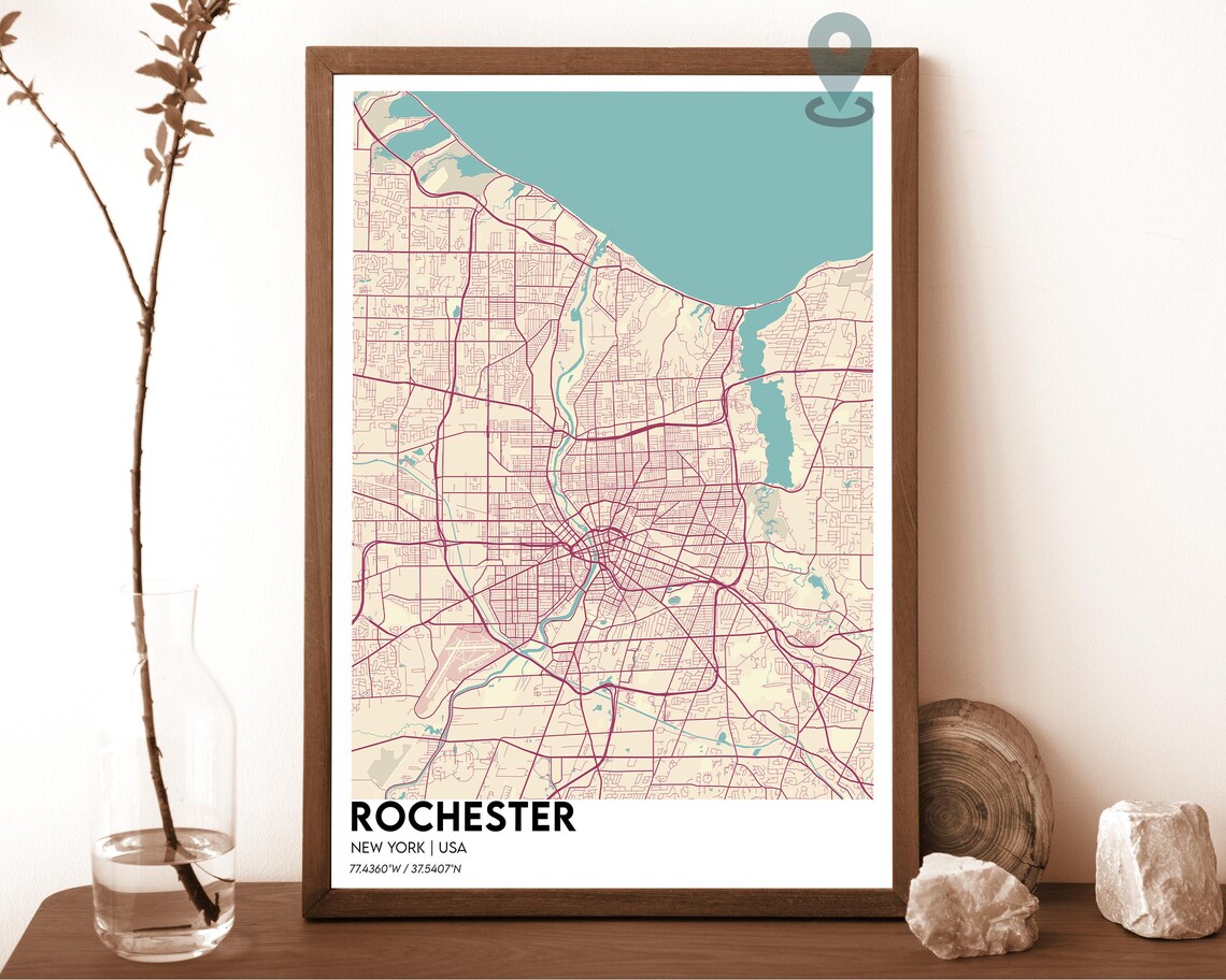 Rochester New York Navy Blue Golden Lake City Map Home Decor Poster - Image 6