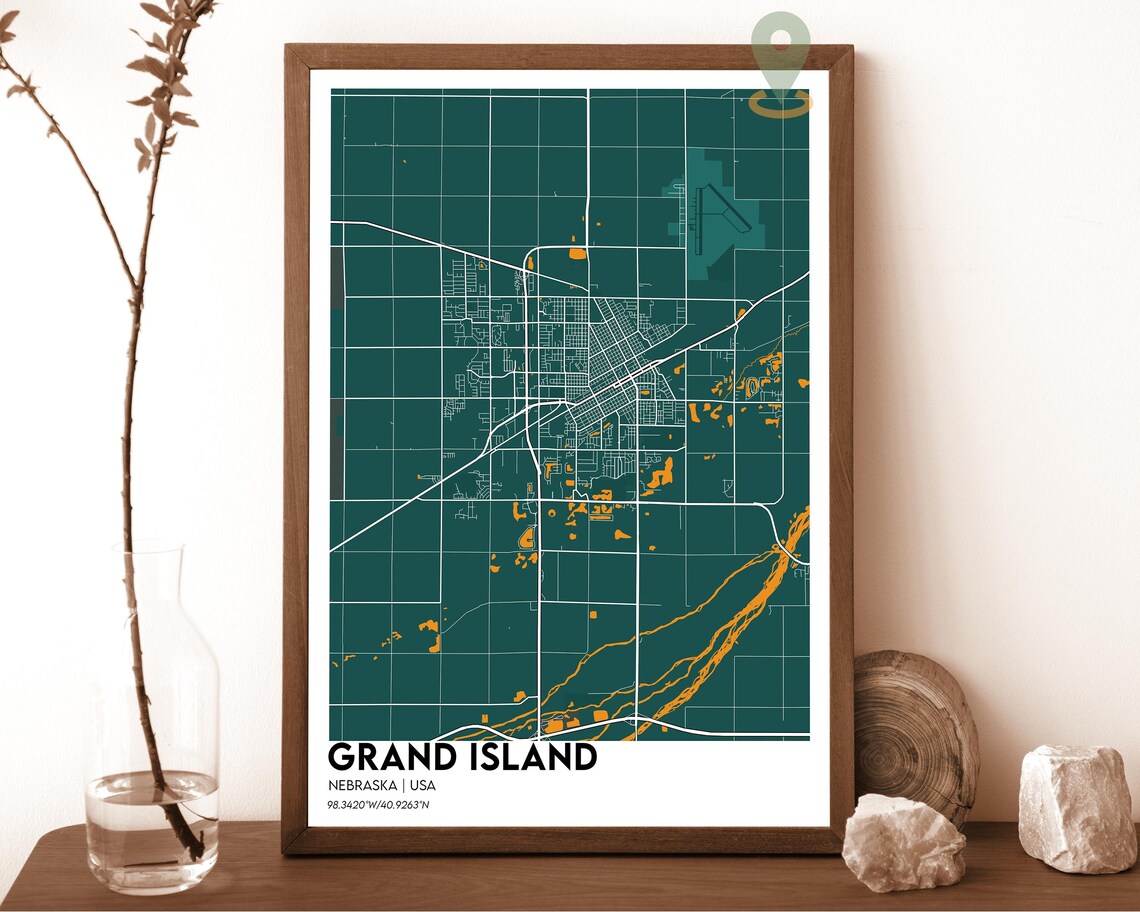 Grand Island Nebraska Crimson Red City Map Home Decor Poster - Image 4