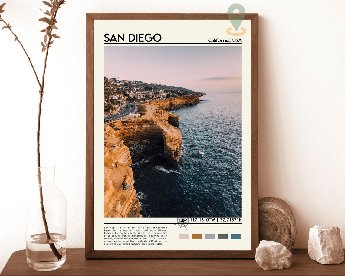 San Diego California Sea Cliffs Cove Aerial Ocean View Poster