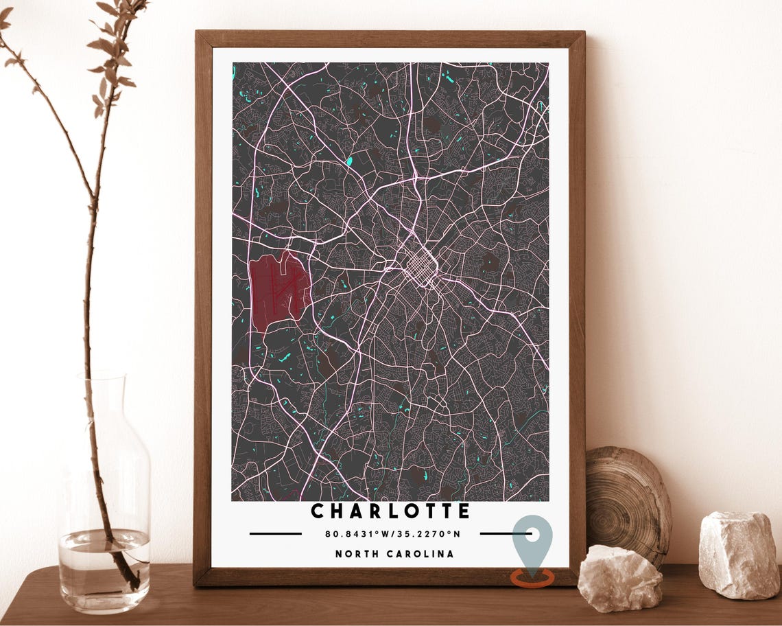 Charlotte North Carolina City Map Navy Blue Modern Street Grid Poster - Image 3