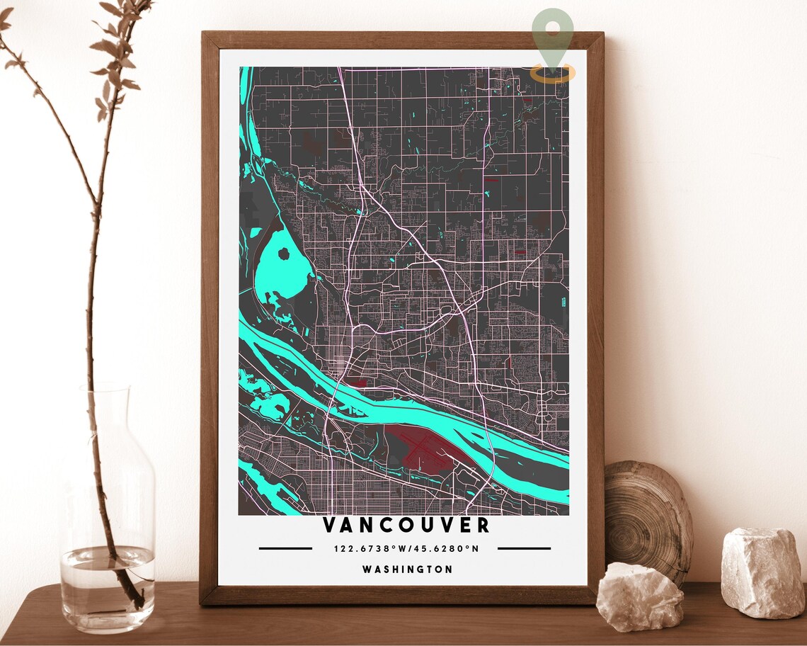 Vancouver Washington Navy Gold Street Map Bold Minimalist Wall Art - Image 5