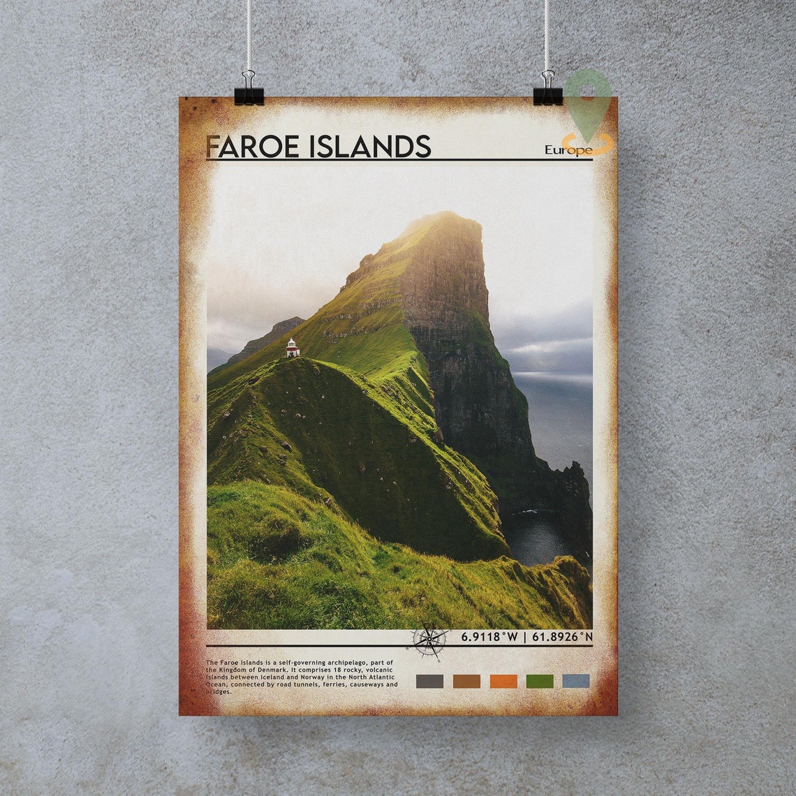Faroe Islands Europe Dramatic Sea Cliff Lighthouse Travel Poster - Image 5